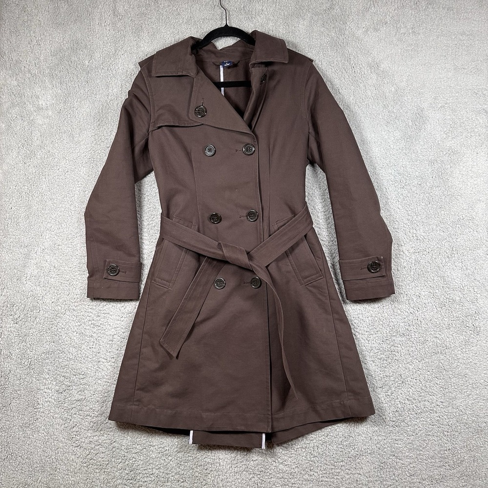 GAP‎ Brown Chocolate Brown Long Button Tie Double Breasted Trench Coat M